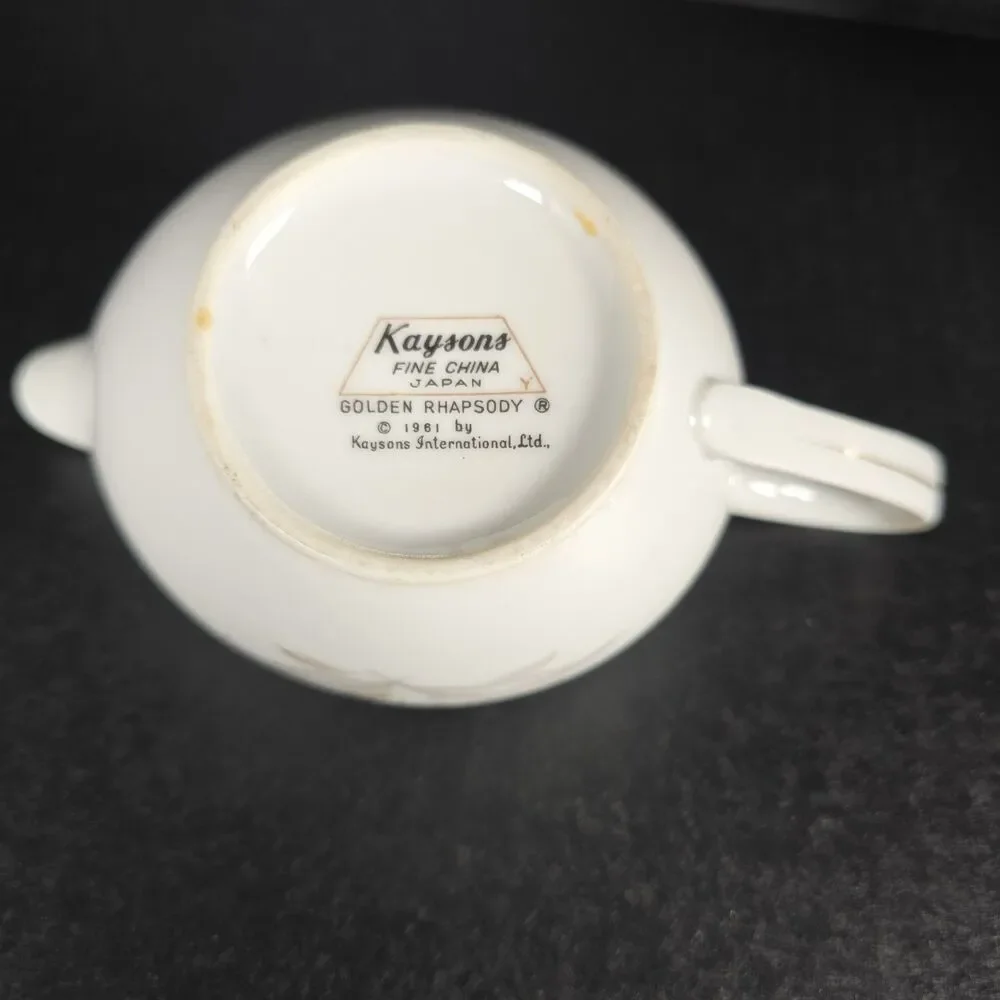 Kaysons Fine China Japan Golden Rhapsody 1961 Cream and Lidded Sugar Bowl MCM
